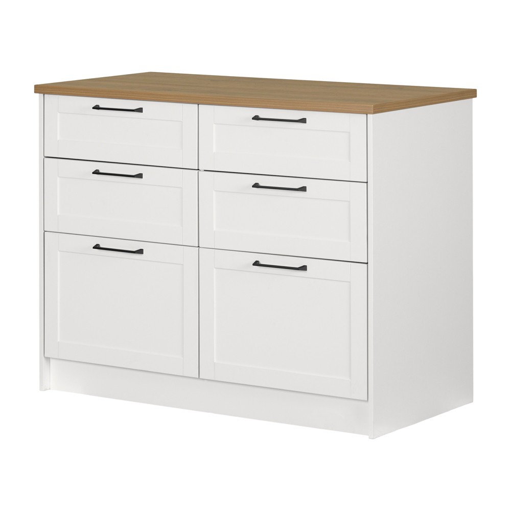 South Shore Toscano 6 Drawer Kitchen Island White/Maple Nutmeg