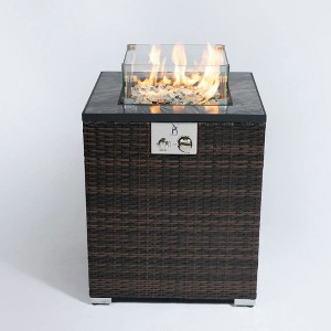 Resenkos 24" Propane Gas Fire Pit Table, 50000 BTU Square Fire Pit, Tile Tabletop with Beautiful Wicker Base Brown - 1 of 4