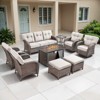 Belord Brown Wicker 9 Piece Patio Furniture Set with 5" Thick Cushions, Outdoor Fire Pit Table Set with Swivel Gliding Rocker Chairs and Club Chairs - 3 of 4