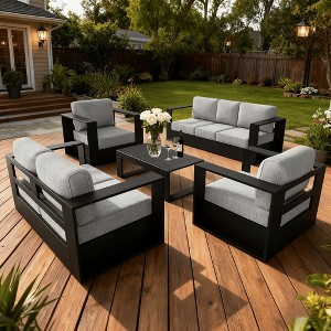 LayinSun 5 Piece Oversized Aluminum Outdoor Furniture Set, Patio Sofa Sets with Coffee Table, Deep Seating and Upgraded 6-inch Cushions - 1 of 4