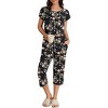 Ekouaer Womens Pajama Set Short Sleeve Sleepwear Pleated Floral Pjs Set Capri Pants Lounge Sets with Pockets - 2 of 4