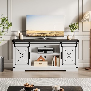 GustoWave Farmhouse TV Stand for TVs up to 65", 59" Entertainment Center with Sliding Barn Doors, Adjustable Shelves & Storage Cabinet - 1 of 4
