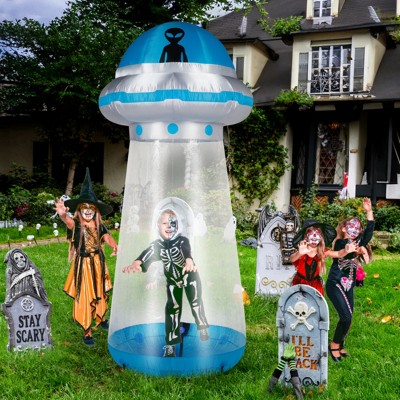 Syemin Decorative Holiday Scene Props Halloween Inflatable UFO Yard Decoration, Fun Tall Blow up Yard Decor Outdoor, Multicolored, 43.3"*43.3"*106.3"