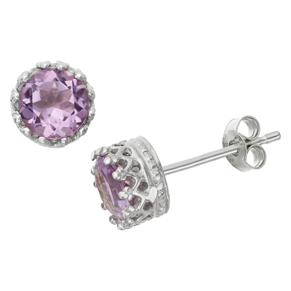 Photos - Earrings 6mm Round-cut Amethyst Crown Stud  in Sterling Silver purple