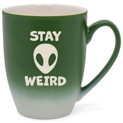 100 North Alien 10 Ounce Green and White Two Toned Ombre, Comfortably Fits Your Hands, Ceramic Tea Coffee Cup Mug, Stay Weird