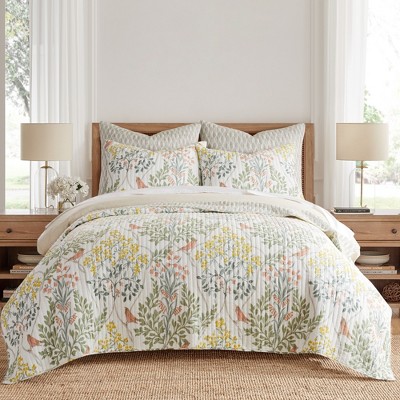 Monami Twin Cotton Reversible Quilt Set in Gray and Floral