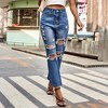 Women's Ripped Mid Waisted Boyfriend Jeans Loose Fit Distressed Stretchy Denim Pants - 2 of 4