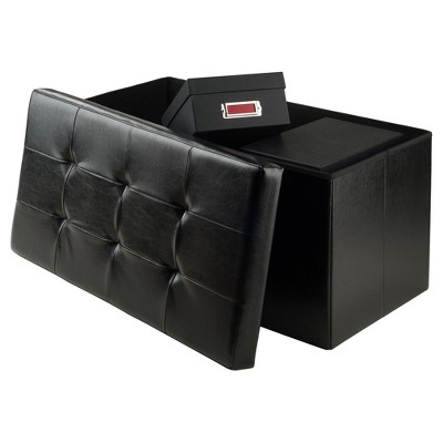 Ashford Transitional Black Faux Leather Storage Ottoman