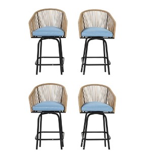 Outdoor Bar Stools Set of 4, 4-Piece Patio Bar Stools W/Armrests, All Weather Rattan Bar Chairs with Backrest, Wicker Bar Stools for Backyard, Garden - 1 of 4