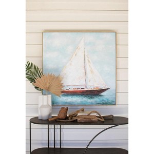 Coastal Wall Art – Framed Sailboat Oil Painting on Textured Canvas by Kalalou - 1 of 3