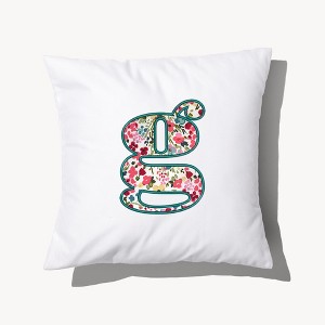 Personalization Mall Boho Floral Initial Embroidered Applique Throw Pillow - 1 of 3