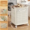 Racxily Collapsible Medium-Large Ceramic White Laundry Basket with Faux Leather Hand, Portable Hamper with Wheels, for Bathroom, Balcony - 3 of 4