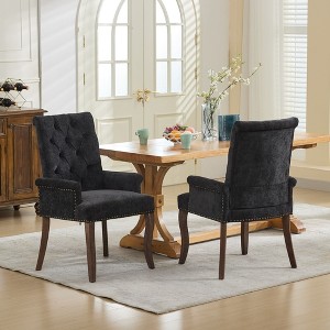 ORRD Beige Upholstered Dining Chair, Chenille Fabric Accent Chair with Tufted Back & Wood Legs, Single Pack - 1 of 4