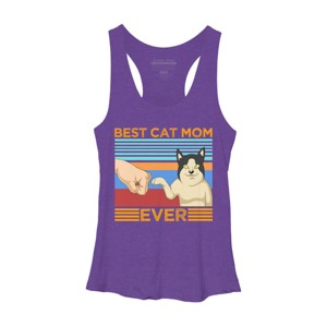 Women's Design By Humans Best Cat Mom Ever Retro Stripes By shirtpublic Racerback Tank Top - 1 of 2