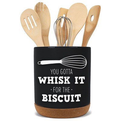 Elanze Designs Whisk It Biscuit Black X-Large Cork Bottom Kitchen Utensil Holder