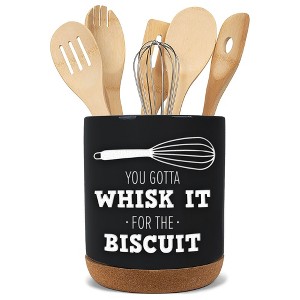 Elanze Designs Whisk It Biscuit Black X-Large Cork Bottom Kitchen Utensil Holder - 1 of 4