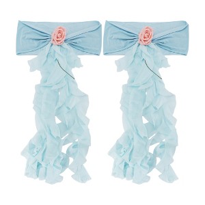 Unique Bargains Flower Chair Belt Stretch Chair Sashes 13.78"x5.91" Sky Blue 2 Pcs - 1 of 4