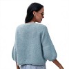 Womens V Neck Elbow Sleeve Cardigan Eyelash Knit Lantern Sleeve Crop Cardigan Button Down Rib Knit Tops 2025 Fall Fashion Outfits - 2 of 4