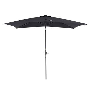 10' x 6.5' Solar LED Patio Umbrella with Tilt and Crank Lift Black - Wellfor