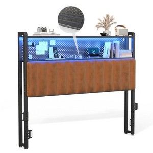 Karl Home Twin Full Queen King Size Headboard, Adjustable Upholstered Headboard with 2 Tier Shelves and Pegboard with Charging Stations and LED Lights - 1 of 4