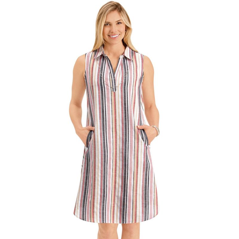 Collections Etc Comfortable Sleeveless Striped Shift Dress, 3 of 5