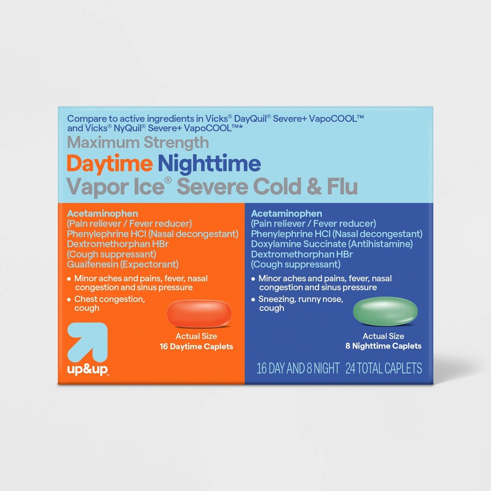 Acetaminophen Day/Night Time Vapour Ice Cold and Flu Relief Caplets - 24ct - up&up™