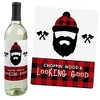 Big Dot of Happiness Lumberjack - Channel the Flannel - Buffalo Plaid Decorations for Women and Men - Wine Bottle Label Stickers - Set of 4 - 3 of 4