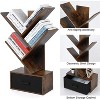 Homhougo Tree Bookshelf with Drawer, 4 Shelf Retro Floor Standing Bookcase, Tall Wood Book Storage Rack, Utility Book Organizer Shelves, Brown - 4 of 4