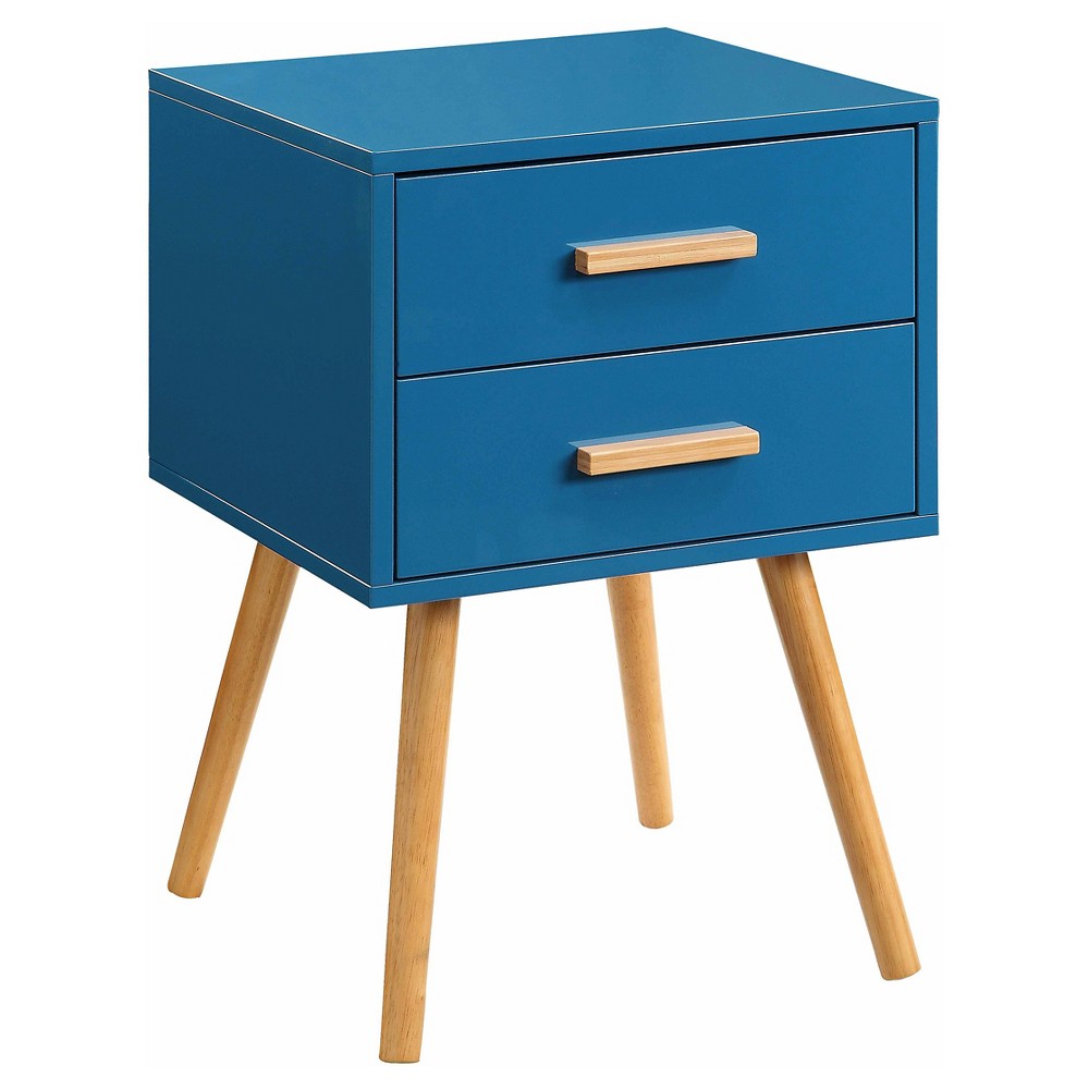 Oslo 2 Drawer End Table Blue - Breighton Home: Mid Century, Rubberwood Legs, MDF, Storage