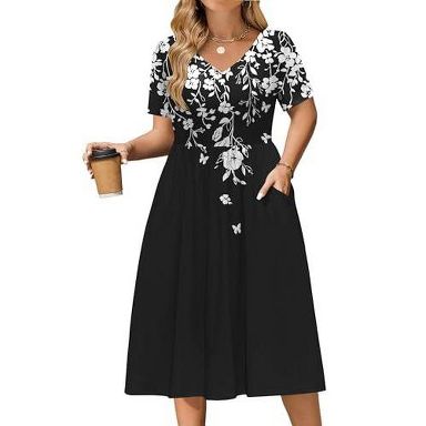 Zeagoo Women Plus Size Casual Dress Short Sleeve Vneck Summer Midi Dresses Aline Loose Sundress with Pockets SF231 3X : Target