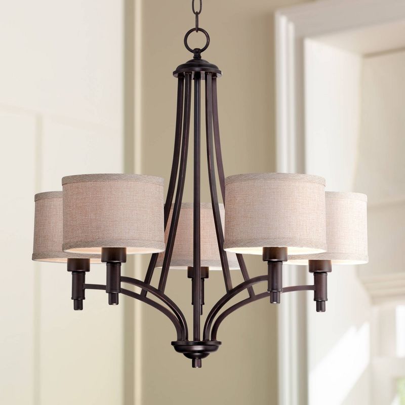 Franklin Iron Works La Pointe Oil Rubbed Bronze Pendant Chandelier 26" Wide Rustic Oatmeal Linen Shade 5-Light Fixture for Dining Room Kitchen Island, 2 of 8