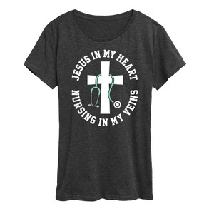 Women's - Instant Message - Jesus In My Heart Nursing In Veins Short Sleeve Graphic T-Shirt - 1 of 4