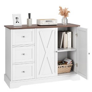 42" Farmhouse Buffet Cabinet with Storage, Coffee Bar Cabinet with 3 Drawers, Sideboard for Kitchen Dining Living Room, White - 1 of 4