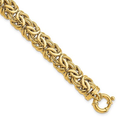 Black Bow Jewelry 11mm 14K Yellow Gold Hollow Flat Byzantine Chain Bracelet, 7.5 Inch