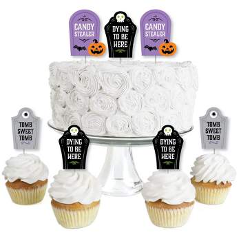 Big Dot of Happiness Cute and Colorful Tombstones - Dessert Cupcake Toppers - Kids Halloween Party Clear Treat Picks - Set of 24