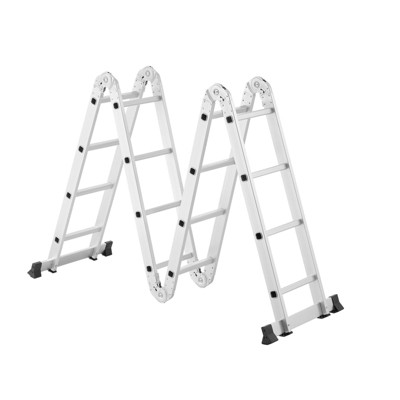 Cesicia 15.5FT Silver Metal 7-in-1 4-Step Folding Ladder