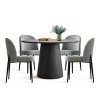 5-Piece Modern Black Dining Table Set, 46" Round Pedestal Table and 4 Upholstered Linen Chairs for Kitchen or Small Spaces-Maison Boucle - 3 of 4
