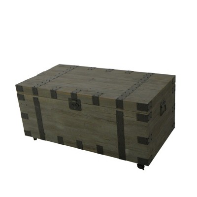 HomeRoots 22" Brown Reclaimed Wood Distressed Trunk Coffee Table