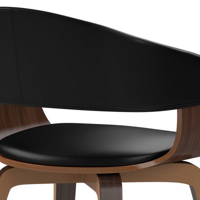 Black Faux Leather and Walnut Bentwood Dining Chair