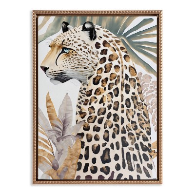 Gold Beaded Frame Fern Cheetah Canvas Wall Art 18x24