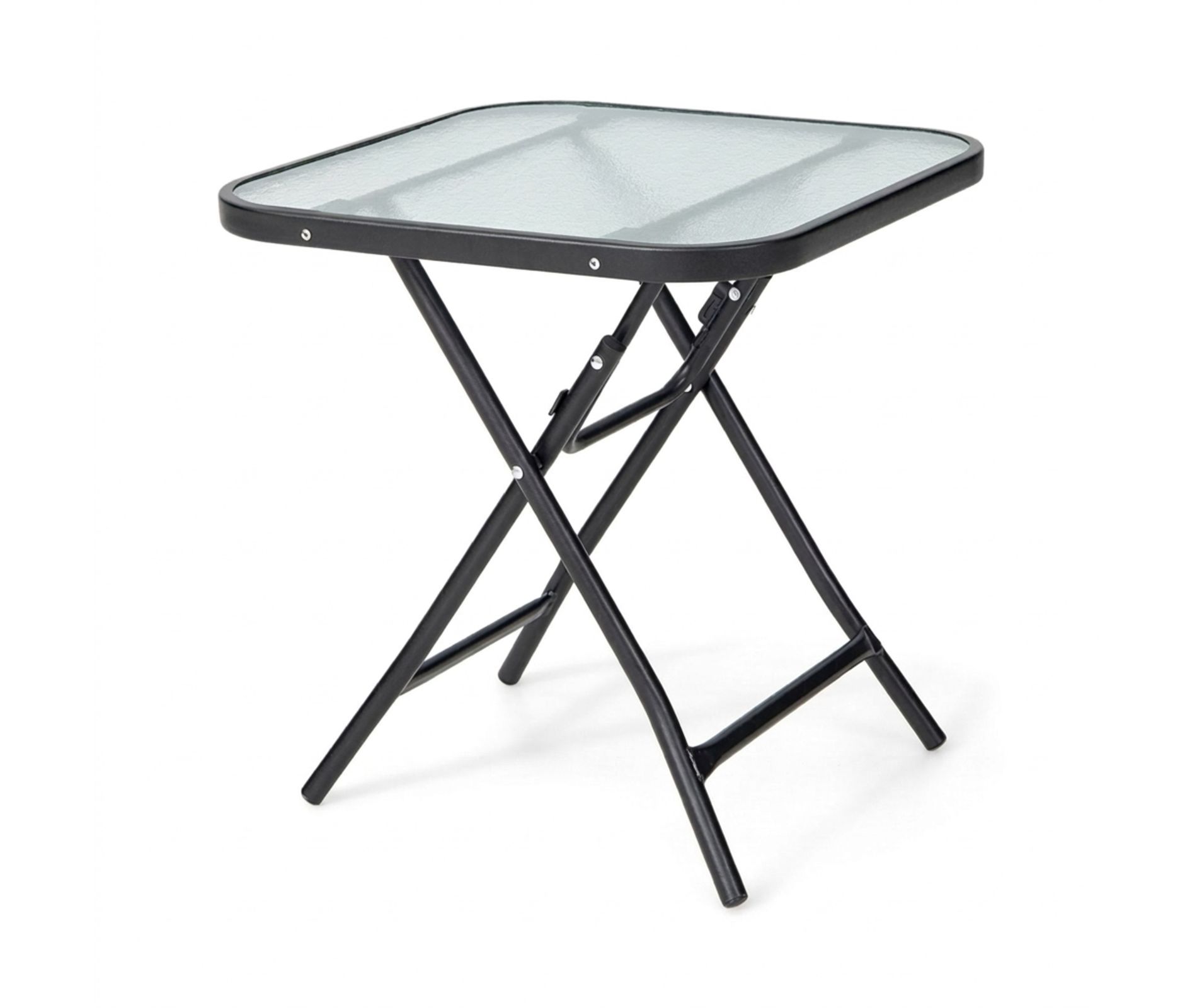 18 Inch Square Folding Outdoor Side Table with Rustproof Steel Frame in Black