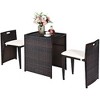 Costway 3PCS Outdoor Patio Rattan Furniture Set Space Saving Garden Deck W/Cushion No Assembly - 2 of 4