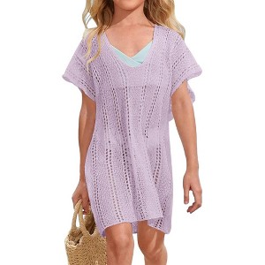 Girls Crochet Beach Cover Up Lightweight U Neck Kids Swimwear Above Knee Beach Cover Up for Girls Beachwear Tops - 1 of 4