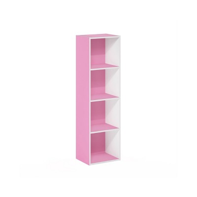 HOMLUX 4-Tier Bookcase with 4 Open Cubbies Storage Shelf Display Organizer, Pink