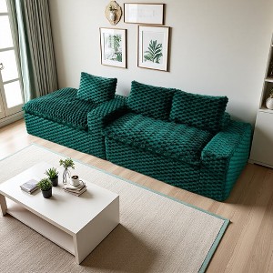 95.7" Turtle Velvet L-Shaped Sectional Sofa with Right Chaise, Convertible, 5 Pillows - 1 of 4