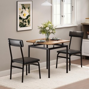 3-Piece Kitchen Table Set for 2, Wooden Dining Table Set for Small Place, Farmhouse Table Set with Table and Chair for Small Rooms or Flats, Brown - 1 of 4