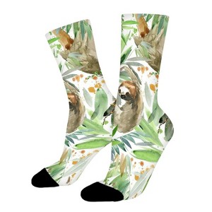 Sloth And Tropical Plant Women Printed Crew Socks Funny Funky Socks Soft Polyester Novelty Gifts for Artists Men - 1 of 1