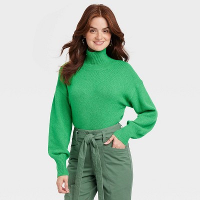 Women's Mock Turtleneck Pullover Sweater - A New Day™ Green L : Target