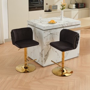 GDFStudio Young Velvet Upholstered Swivel Adjustable Height Bar Stool with Tufted Back (Set of 2) - 1 of 4