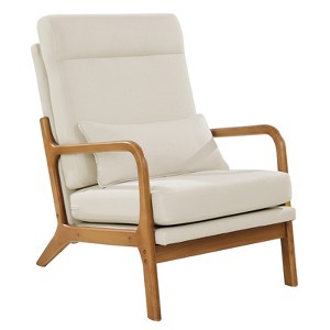 VEVOR Accent Chair, High Back Mid Century Modern Armchair with Solid Wood Frame and Non-Slip Legs, Upholstered Leisure Chair, Beige - 1 of 4